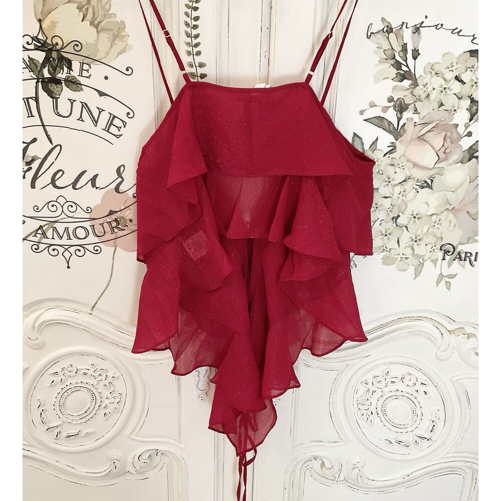Rumored Tango Tank Red Shimmer Ruffled Adjustable Straps Size L NWT - Picture 8 of 15